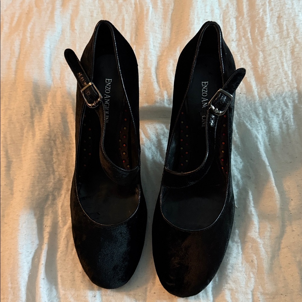 Enzo Angiolini Classic Black Velvet Mary Jane pumps.